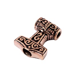 NKlaus Thoralf 7695 Viking Hair Beard Jewellery Thor's Hammer Pearl Bronze, Yellow Gold