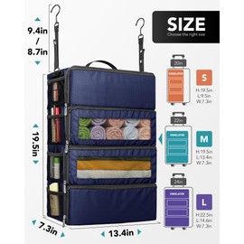 Vokelater Suitcase Organizer, Travel Luggage Organizer Hanging Shelves Packing Cube Organizer Closet/Collapsible Portable Travel Organizer for Carry-on,Medium, Blue
