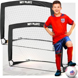 TGU Soccer Net, Kids Pop-up Soccer Goals for Backyard Football Practice & Training, Portable Set of 2, Black (NOS36340B02), 4 x 3 Ft