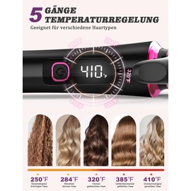 Mini-Lockenstab für die Reise,Kleiner Lockenstab für kurzes Haar,Winzige Lockenstäbe für Frauen,Anti-Verbrühungs-Abdeckung,Auto-Off,5 digitale Temperatureinstellungen,1 Zoll（Rosa）