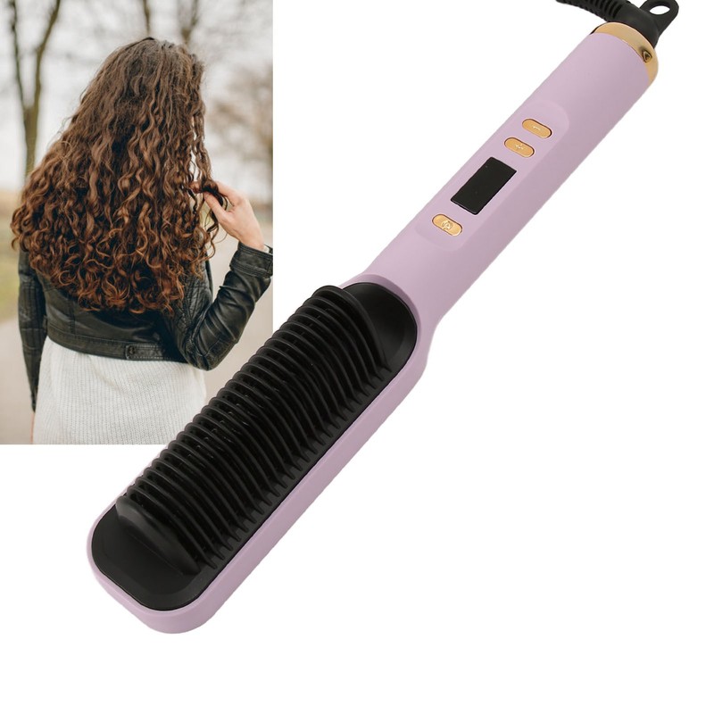 Negative Ion Hair Straightener Brush LCD Display Dual Use Heated