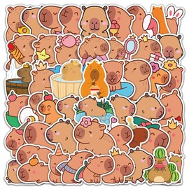 Kawaii Animal Stickers, 50 Pcs Vinyl Waterproof Capybara Decals for Bottles, Laptops, Luggage, Snowboards, Guitars, Scrapbooks, Phones, Gift for Teens, Girls, Kids, Adults
