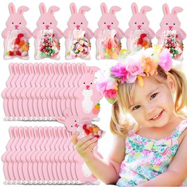 BASEMMAHER 30Pcs Easter Bunny Candy Bags Spring Cartoon Rabbit Carrot Candy Paper Card Cellophane Bags Cookie Treat Bags for Easter Birthday Wedding Party Wrapping Bags Favor Supplies Decor