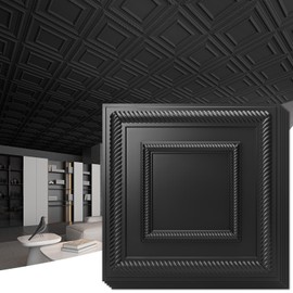 Art3d 12-Pack 24"x24" PVC Lightweight Drop Ceiling Tile, 2x2 ft Water-Resistant Ceiling Panels to Prevent Breakage, Black