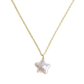 LOOYUUPEE Natural Baroque Pearl Necklace for Women, Star Shaped Pearl Necklace Jewelry Pentagram Baroque Pearl Jewelry Gift for Mom Lover Her（925 Sterling Silver with Gold Plated)