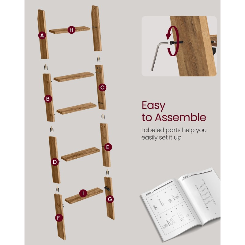 VASAGLE Blanket Ladder Decorative Farmhouse for The Living Room, 5-Tier