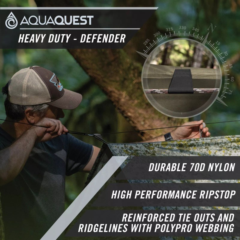 AQUAQUEST Defender 10x7 Camping Tarp - Waterproof, Olive Drab, Outdoors
