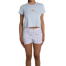 Aeropostale Women's Sleeve and Shorts 2pc Pj, Baby Blue Bears