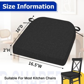 Tromlycs Chair Cushions for Dining Chairs Set of 4 with Ties Chair Seat Pads for Kitchen and Indoor Dining Chairs Non Slip 16"x16.5"x2", Black
