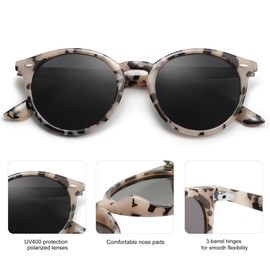 SOJOS Retro Round Polarized Sunglasses for Women Men Classic Vintage Sunnies SJ2069, Beige Tortoise/Grey, Tortoise Temples