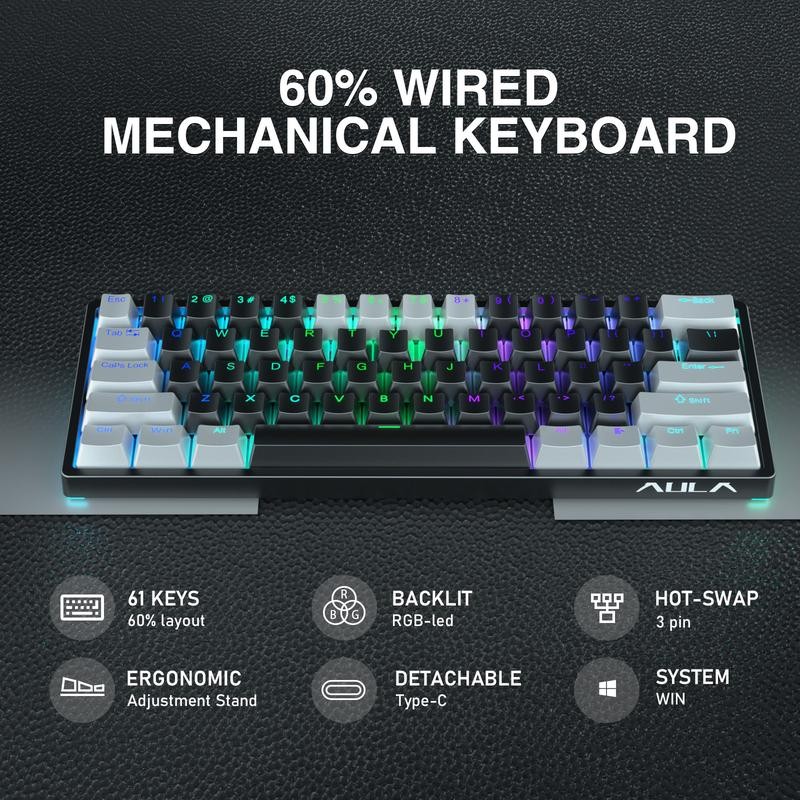 AULA F3261 60 percent keyboard mechanical gaming keyboard, wired version,