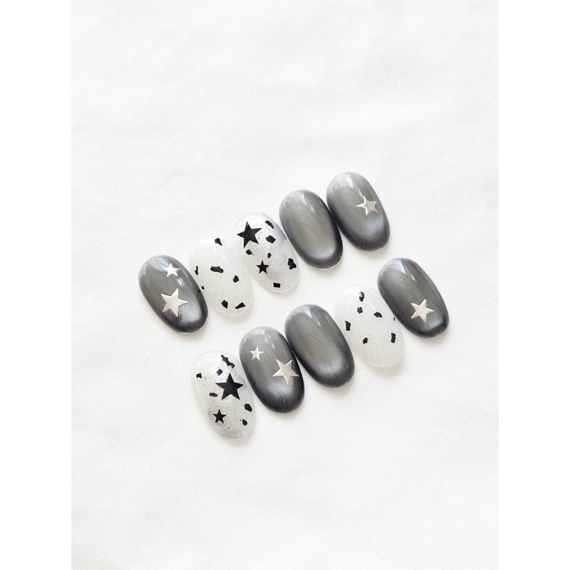 Star Black Magnet Gel Handmade Nail Tips - Short Ballerina