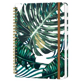 WLPFSAHF Spiral Journal Notebook for Women, Hardcover A5 College Ruled Notebook, 120 Pages, Thick Paper, Cute Lined Journal for School, Office & Work, 6 x 8.4 in(Palm Leaves)