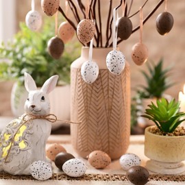 Valery Madelyn 18 Easter Eggs for Hanging Easter Decoration, 4 cm Natural Artificial Mini Easter Eggs for Easter Decoration, Brown White Ornament for Easter Baskets, Spring Decoration, Easter Gifts