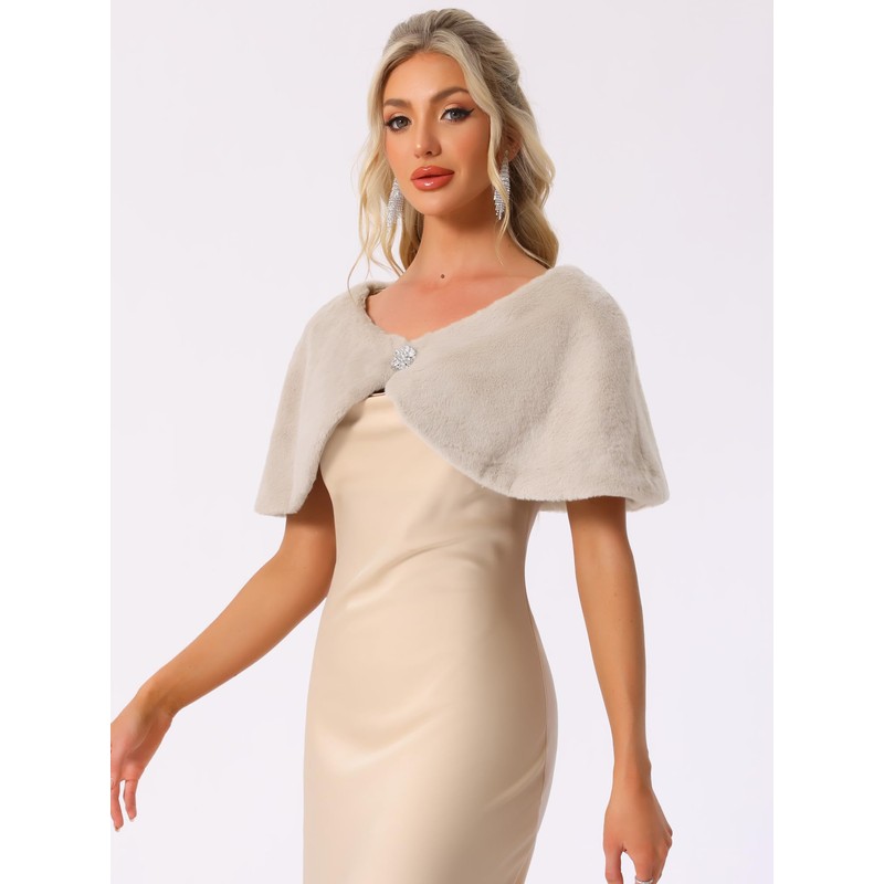 Allegra K Women's Elegant Faux Fur Shawl Bridal Wedding Party