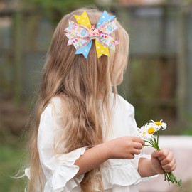 Easter Bunny Large Hair Bows Cartoon Easter Egg Rabbit Pattern Hair Clips Boutique Headdress Hair Accessories for Kids Girls