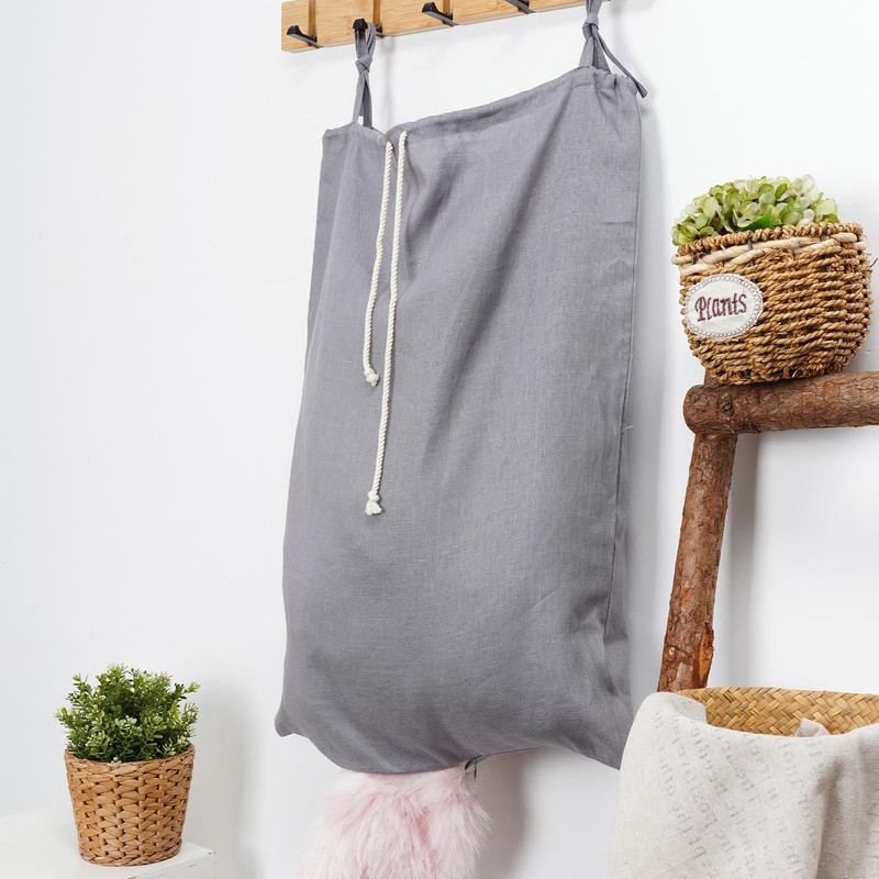 HSOFTIFY Linen Hanging Laundry Bag, Over The Door Laundry Hamper