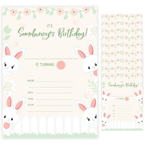 Bunny Rabbit Style 2 Happy Birthday Invitations Invite Cards (10