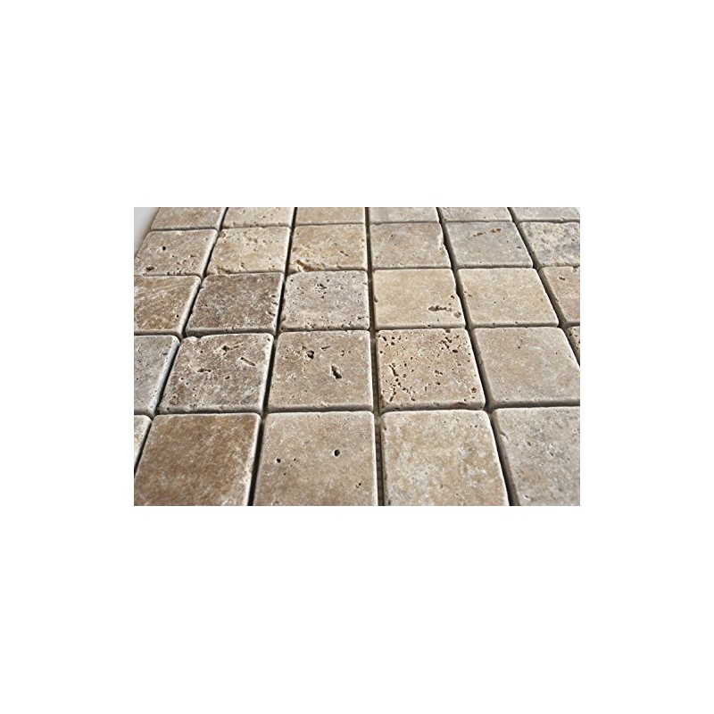 2x2 Walnut Tumbled Aged Travertine Mosaic Tile Wall and Floor