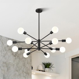 VONLUCE 12-Light Sputnik Chandelier, Black Chandelier for Dining Room, Height Adjustable Modern Chandelier Over Table for Living Room Kitchen Island, Sputnik Ceiling Light Fixture with E26 Sockets