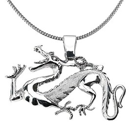 Good Luck Charms 925 Sterling Silver Chinese Dragon Charm Pendant Necklace, 16"