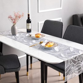 Hosoncovy PVC Hollow Table Runner Non-slip Leaf Decorative Table Mats Placemat for Home Party Kitchen Dining Wedding Decor (180CM X 35CM) (Silver)