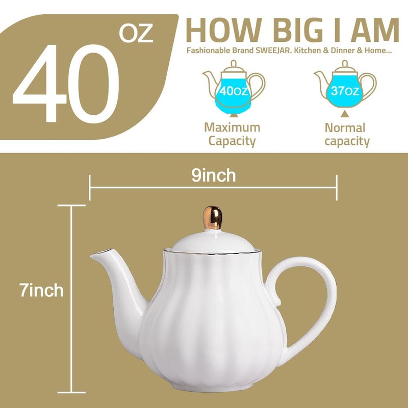 Sweejar Royal Teapot, Ceramic Tea Pot with Removable Stainless Steel