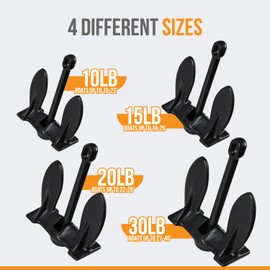 Anchor-Man Navy Anchor 20 LB - Anchor for Boats, Pontoons, Kayak - Durable Black Vinyl Coated Naval Anchors for Boats - Strong Holding Power - Resist and Scratches (Multiple Sizes)
