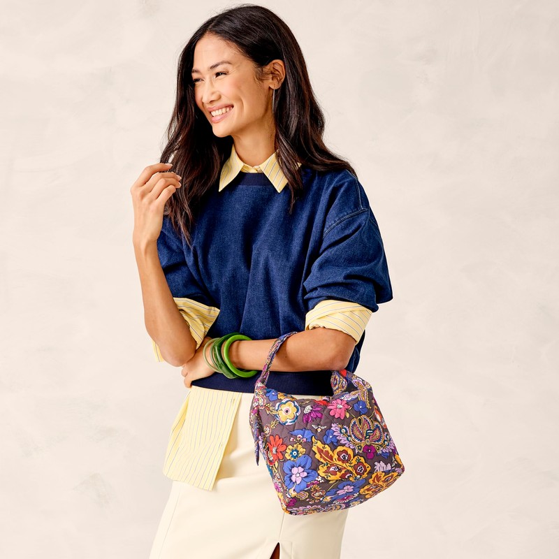 Vera Bradley Women's Premium Cotton Astoria Shoulder Bag, Colorful Bouquet,