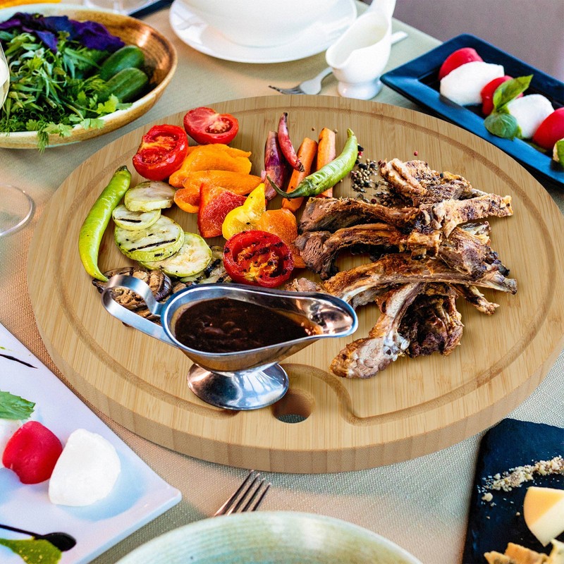 BambooMN Bamboo Round Chopping and Serving Board Charcuterie Board 12"