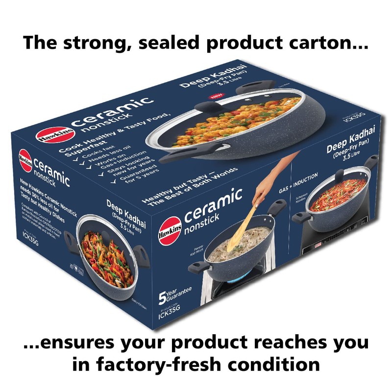 HAWKINS Ceramic Nonstick 3.5 Litre Deep Kadhai, Induction Deep Fry