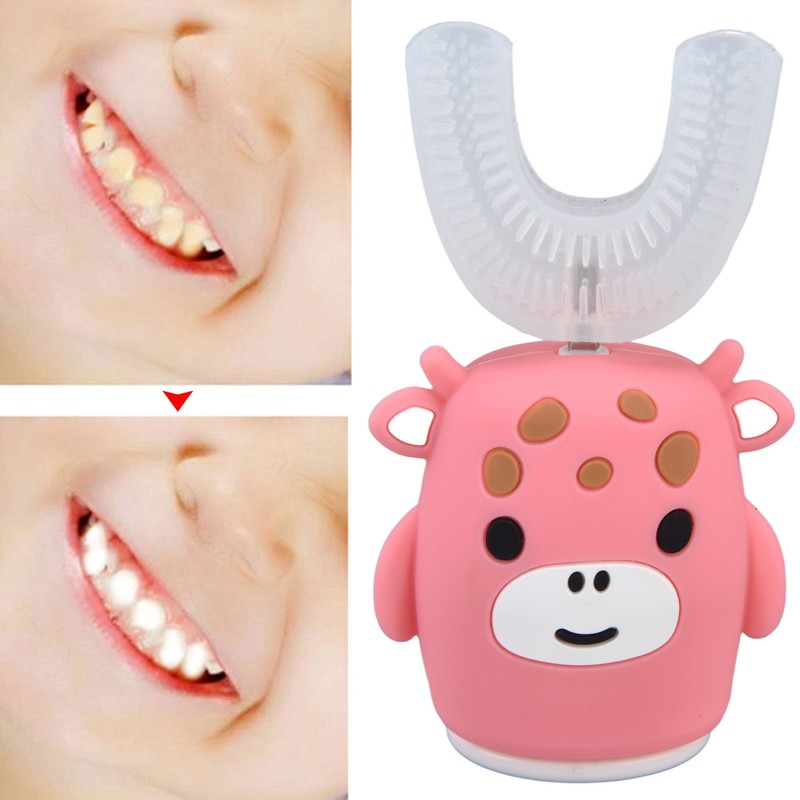 Kids U Shaped Toothbrush Pink Cartoon Electric 360° Tooth Rush
