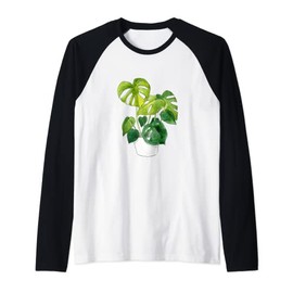 Monstera Deliciosa House Plant Green Swiss Ear Garden Raglan Baseball Tee