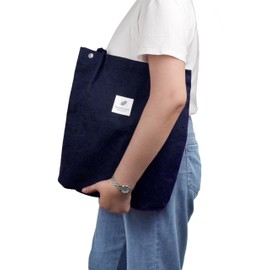 Women's Handbag Corduroy Shopper Cord Tote Bag for Books Travel Everyday School Work Shopping Bag for Girls, navy