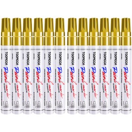 Gold Paint Pens Permanent Paint Markers 12 Pack Oil Based Markers, Quick Drying and Waterproof Marker Pen, Car Tire, Metal, Rock Painting, Wood, Ceramic, Plastic, Canvas, Mugs, Medium Tip