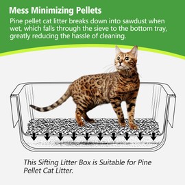 Sifting Litter Box, XL Stainless Steel Sifting Cat Litter Pan for Pine Pellets, Large Sifter Pan, with Metal Litter Scoop and Litter Box Liners, Odor Control & Easy Clean