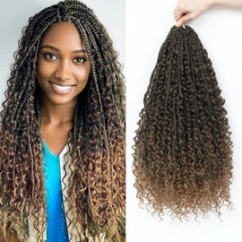 Goddess Box Braids Crochet Hair 24 Inch Crochet Hair for Black Women Boho Box Braids Crochet Hair 8 Packs Crochet Braids Hair Pre Looped 3X Bohemian Crochet Braids Synthetic Hair with Curly Ends (T27)