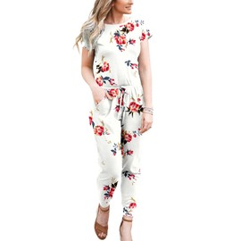 Dearcase Women's Elegant Off Shoulder Loose Jumpsuit Short Sleeve Playsuit Stretchy Jumpsuit Trouser Suit Elastic Waist Romper with Pockets, m