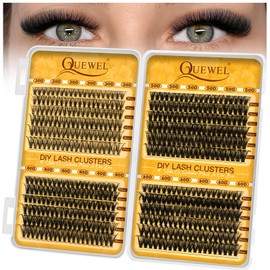 QUEWEL Eyelash Clusters 30D+40D+50D+60D Lash Clusters Wispy Individual Lashes 480PCS D Curl Lash Extension 10-18MM Natural Eyelashes Cluster DIY Cluster Eyelash Extensions for Beginners