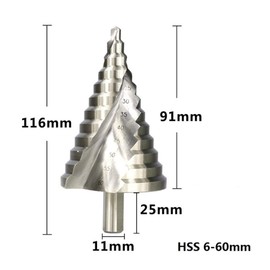 Woodworking Step Drill Metal Hole Opener HSS Round Shank Step Drill Core Drill Bit Step Drill Bit 1pc 6-60mm Spiral Groove Wood (Color : 1pc 6 60mm)