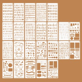 24 Pcs Stencils for Painting, Reusable Painting Stencils,Various Shape Letter Number Pattern Commonly Used Symbol Graphic Template for Rock, Walls, Canvas, Drawing, Art Scrapbook Home Decor.