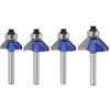 Bestgle 4pcs 1/4 Inch Shank Chamfer Router Bits with 45
