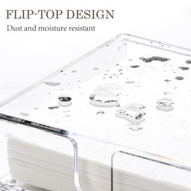 Acrylic Napkin Holder, 7"x 7"x 2.4" Flat Luncheon Napkin Dispenser with Lid, Clear Flip-top Waterproof Paper Napkin Container Organizer for Table, Kitchen, Indoor & Outdoor, Bathroom Vanity