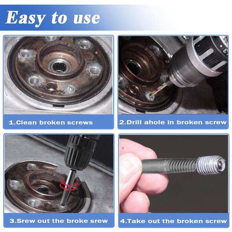 Eyech 10Pcs Broken Screw Extractor Set, Stripped Screw Extractor Drill