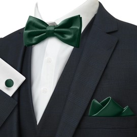 Cummerbund and Bow Tie Set Solid Color Adjustable Formal Men's Green Cumberbund Bowtie Cufflinks Set & Pocket Squares