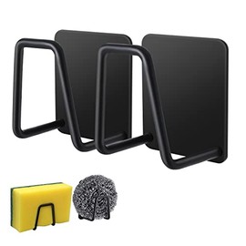 2Pcs EIXENCOSI Sponge Holders for Kitchen Sink,Strong Adhesive Sink Sponge Holder - SUS304 Stainless Steel Waterproof Sponge Holder Sink Caddy - Black