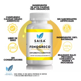 Saisa Herbal Fenogreco 100% Puro Bolsa Con 100 Cápsulas. Sabor Sin sabor