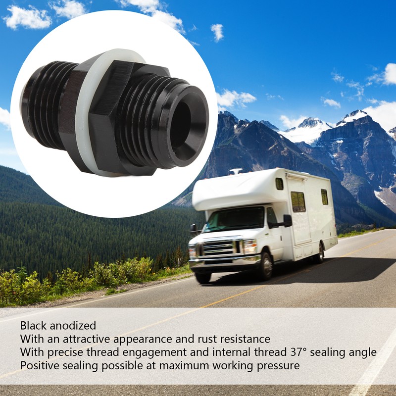 Fuel Cell Bulkhead Fitting with PTFE Washer Black Anodized 6061‑T6