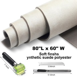 Pangda Suede Headliner Fabric with 1/9" Foam Backing Car Roof Headliner Fabric Suede Material Rubber Seam Roller Utility Knife for DIY Automotive RV Boat Ceiling Interior(Beige,80 x 60 Inches)