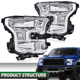 LQI Headlights Assembly Compatible with 2015 2016 2017 Ford F150 Headlamps Clear lens Chrome Housing Clear Reflector